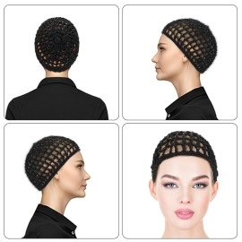 COMNICO Crochet Hair Net 2Pcs Mesh Cover Curls Hair Wrap Towels Sleeping Soft Nylon Bun Lifting Strap Thick Short Knit Snoods Hat Women Long Short Straight Curl Wig (Grey)