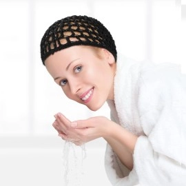 COMNICO Crochet Hair Net 2Pcs Mesh Cover Curls Hair Wrap Towels Sleeping Soft Nylon Bun Lifting Strap Thick Short Knit Snoods Hat Women Long Short Straight Curl Wig (Grey)