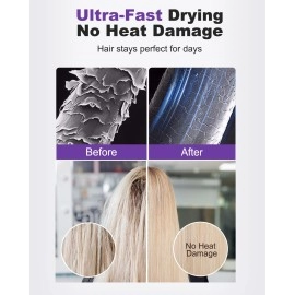 7MAGIC High-Speed Hair Dryer, 110,000RPM Brushless Motor for Fast Drying, 1400W Blow Dryer with Tri-Colour LED Light Ring, Low Noise Ionic Hair Dryer for Home and Travel, Magnetic Nozzle, Purple