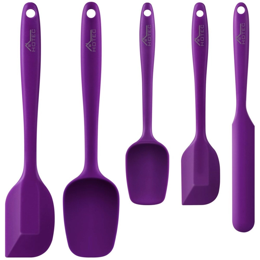 HOTEC 600 Heat Resistant BPA-Free Silicone Rubber Spatula Set for Baking, Cooking, and Mixing Non Stick Dishwasher Safe, Purple Set of 5