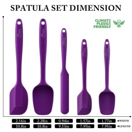 HOTEC 600 Heat Resistant BPA-Free Silicone Rubber Spatula Set for Baking, Cooking, and Mixing Non Stick Dishwasher Safe, Purple Set of 5