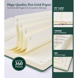 Ansopu Dotted Journal Notebook, 360 Numbered Pages Bullet Dot Grid Journals, 100gsm Dot Paper Thick Hardcover Leather Journal for Writing Women Men, A5 Small Dotted Grid Notebooks for Work School