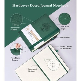 Ansopu Dotted Journal Notebook, 360 Numbered Pages Bullet Dot Grid Journals, 100gsm Dot Paper Thick Hardcover Leather Journal for Writing Women Men, A5 Small Dotted Grid Notebooks for Work School