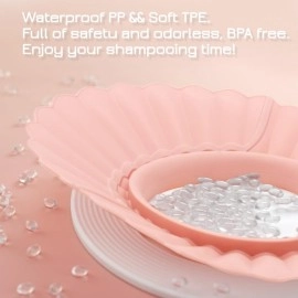 UMUACCAN Baby Shower Cap, Pink Bathing Cap Bath Hat Bathing Safe Silicone Protection, Soft Adjustable Visor Hat for Protector Head Eye Ear