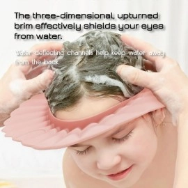 UMUACCAN Baby Shower Cap, Pink Bathing Cap Bath Hat Bathing Safe Silicone Protection, Soft Adjustable Visor Hat for Protector Head Eye Ear