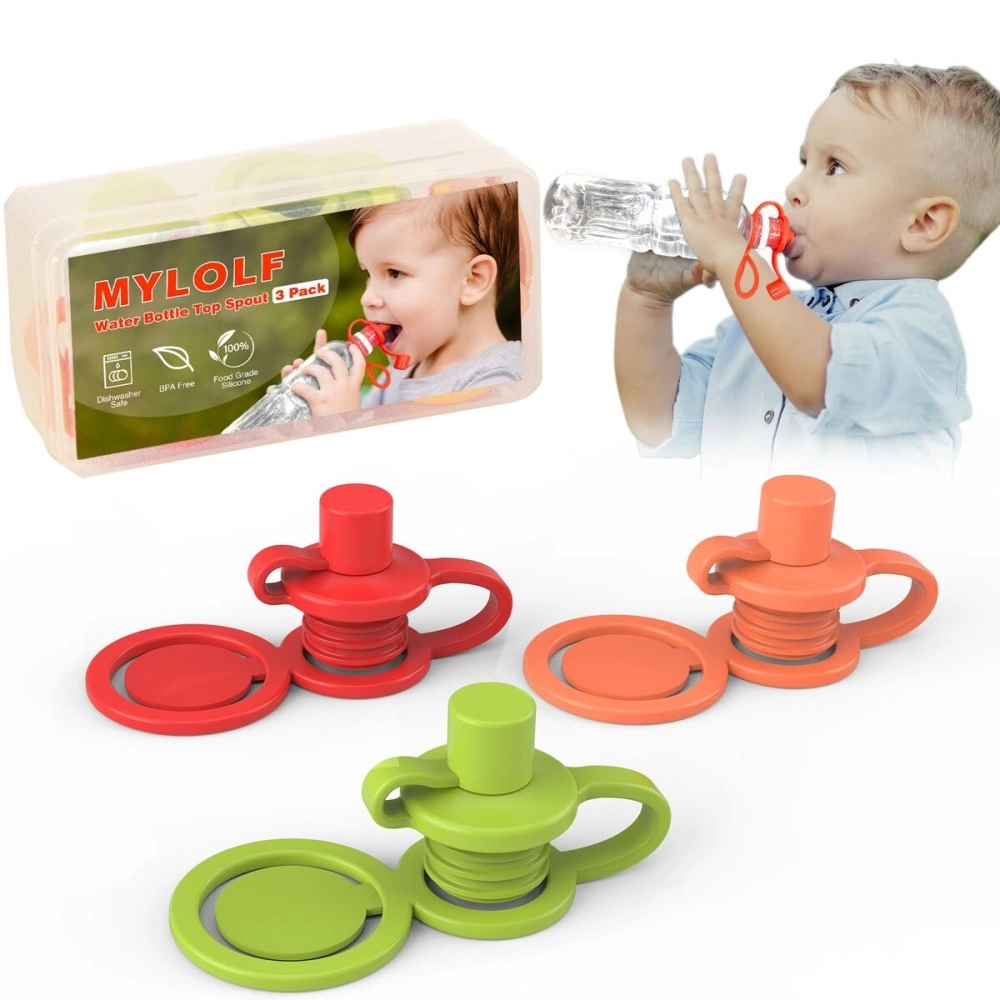 MYLOLF Silicone Water Bottle Top Spout: No Spill Bottle Spout Adapter for Kids Baby Toddler - BPA-Free - 3 Pack