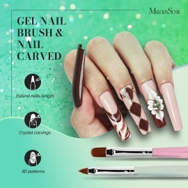 MelodySusie Nail Art Brushes Set,6pcs Nail Art Design Pen Painting Tools with Extension Gel Brush, Polish Brush, Builder Brush,Liner Brush, Carved Brush, and Dotting Pen for Home DIY Salon Use