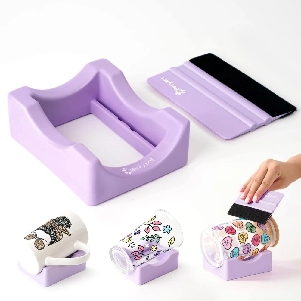 Beryzol Silicone Cup Cradle, Cup Cradle for Tumblers Use to Apply UV DTF Decal/Apply Vinyl Decals -Keep Mugs in Place with Felt SqueegeePurple