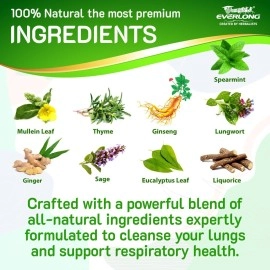 EVERLONG Lung Detox Tea - Mullein Tea with Thyme, Ginseng, Lungwort, Eucalyptus, Liquorice, Spearmint and Sage for Lung Cleanse and Respiratory Health - 14 Herbal Tea Bags, All Natural, Caffeine-Free