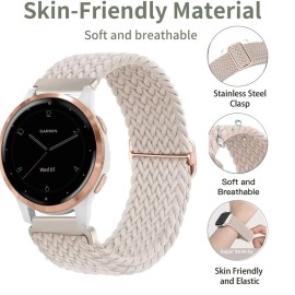 TUCOMO 2 Pack Braided Stretchy Nylon Watch Bands Compatible with Garmin Venu 2S/Venu 3S/Vivoactive 4S/Vivomove 3S, 18mm Loop Elastic Fabric Straps for Garmin Forerunner 255S/Forerunner 265S Women Men