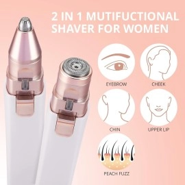 KAPHIO Facial - Eyebrow Hair Remover for Women: Rechargeable 2 in 1 Eyebrow Trimmer and Face Shavers for Women - Painless Electric Hair Removal Device for Face Eyebrows Peach Fuzz Lips with Light