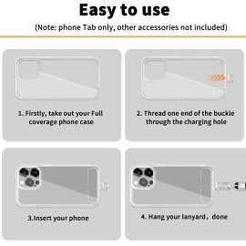 TACOMEGE 2pcs Transparent Phone Tether Tabs for Clear Phone Cases, Cell Phone Tether Replacement for iPhone Smartphone Case (T Type - Silver Buckle)