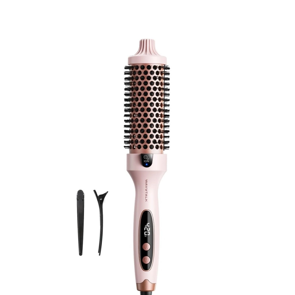 Wavytalk Thermal Brush, 1.5 inch Heated Round Brush for Blowout Look, Dual Voltage, Pink, Sakura, Tourmaline Ceramic, Negative Ion Technology, 5 Temperature Settings