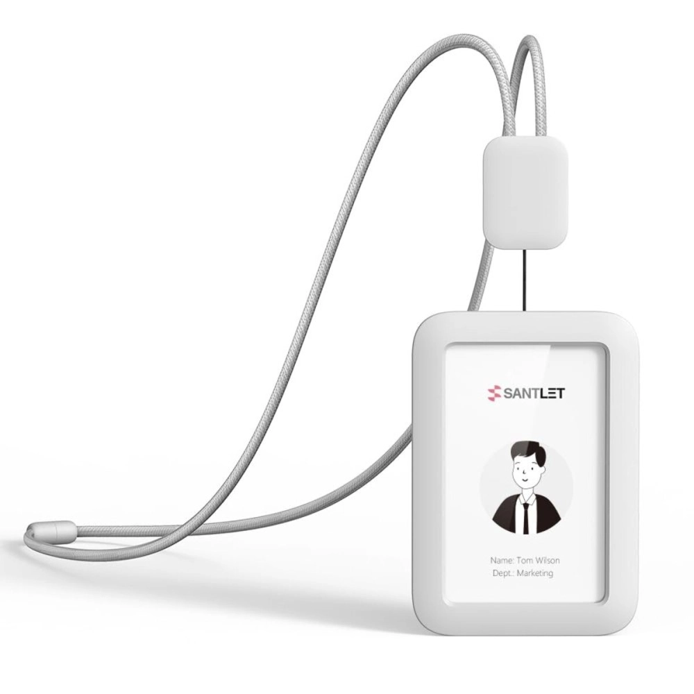 SANTLET Premium ID Badge Holder with Lanyard, Retractable Badge Reel, Safety Breakaway Buckle, 2 Card Slots Soft Silicone ID Card Holder Vertical for Office Staff Teachers Employees