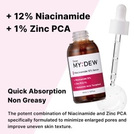 DearMYDEW 12% Niacinamide Serum with 1% Zinc PCA, Pore Minimizer for Face, Control Excess Oil and Sebum, Improve Uneven Skin Tone, Discoloration Correcting, Fast Absorbing, Korean Skincare, 1Fl Oz