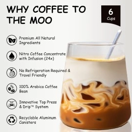Coffee to the Moo Nitro Cold Brew Coffee Concentrate, Mix Pack (KETO, Collagen & Mushroom Coffee), Instant Hot or Iced, Pocket/Purse Sized & Travel Friendly, No Refrigeration, 6 Cups