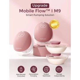 Momcozy Breast Pump Hands Free Upgraded Mobile Flow | M9, App Discreet Control with Personalized Multi-Modes & 15 Levels, Wearable Breast Pump 24mm, 1 Pack Cozy Red