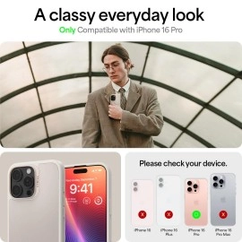 CYRILL Kajuk Mag Designed for iPhone 16 Pro Case Leather, Premium Vegan Leather Case for iPhone 16 Pro with [Shock-Absorbent] Bumpers [Compatible with MagSafe] - Cream