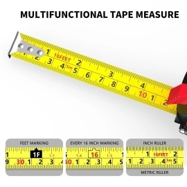 Tape Measure,16FT Self-Locking Tape Measure, Steel Made Retractable Measurement, Imperial/Metric Scale, MID Precision, Easy to Read Tape Measure, Used for Architects, Carpenters, Handicrafts. (16FT)