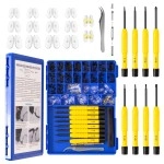 HQVOIC Upgrade Version All-in-One Magnetic Glasses Repair Kit with Black Screw, Eyeglass Repair Tools Kit with Precision Screwdriver Sets, Nose Pads, Tweezer