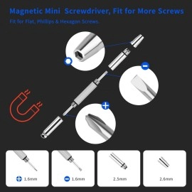 HQVOIC Upgrade Version All-in-One Magnetic Glasses Repair Kit with Black Screw, Eyeglass Repair Tools Kit with Precision Screwdriver Sets, Nose Pads, Tweezer