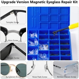 HQVOIC Upgrade Version All-in-One Magnetic Glasses Repair Kit with Black Screw, Eyeglass Repair Tools Kit with Precision Screwdriver Sets, Nose Pads, Tweezer