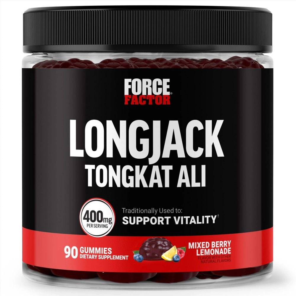 FORCE FACTOR Longjack Tongkat Ali Gummies, Tongkat Ali for Men to Support Male Vitality and Drive, 400mg Tongkat Ali with BioPerine, Mixed Berry Lemonade, 90 Gummies