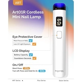 Melodysusie Handheld UV Light for Gel Nails, ART01R Cordless Mini Gel X Nail Lamp Rechargeable with LCD Display, 20s/60s Timer Flash Cure Portable Nail Dryer for Rhinestone Glue Decoration DIY At Home