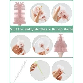 Momcozy Bottle Brush Kit, Innovative Push-Press Design for Better Cleaning - Baby Bottle Cleaner Brush for Baby Bottle, Breast Pumps, , and More - Can Generate Foam for Better Cleaning, Pink