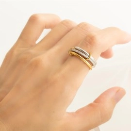 HOLINSE Stackable Rings for Women, Multicolored Connected Ring Set, Gold Silver Multi-Link Connected Ring, Stackable Cubic Zirconia Rings Set, 7, Copper, Cubic Zirconia