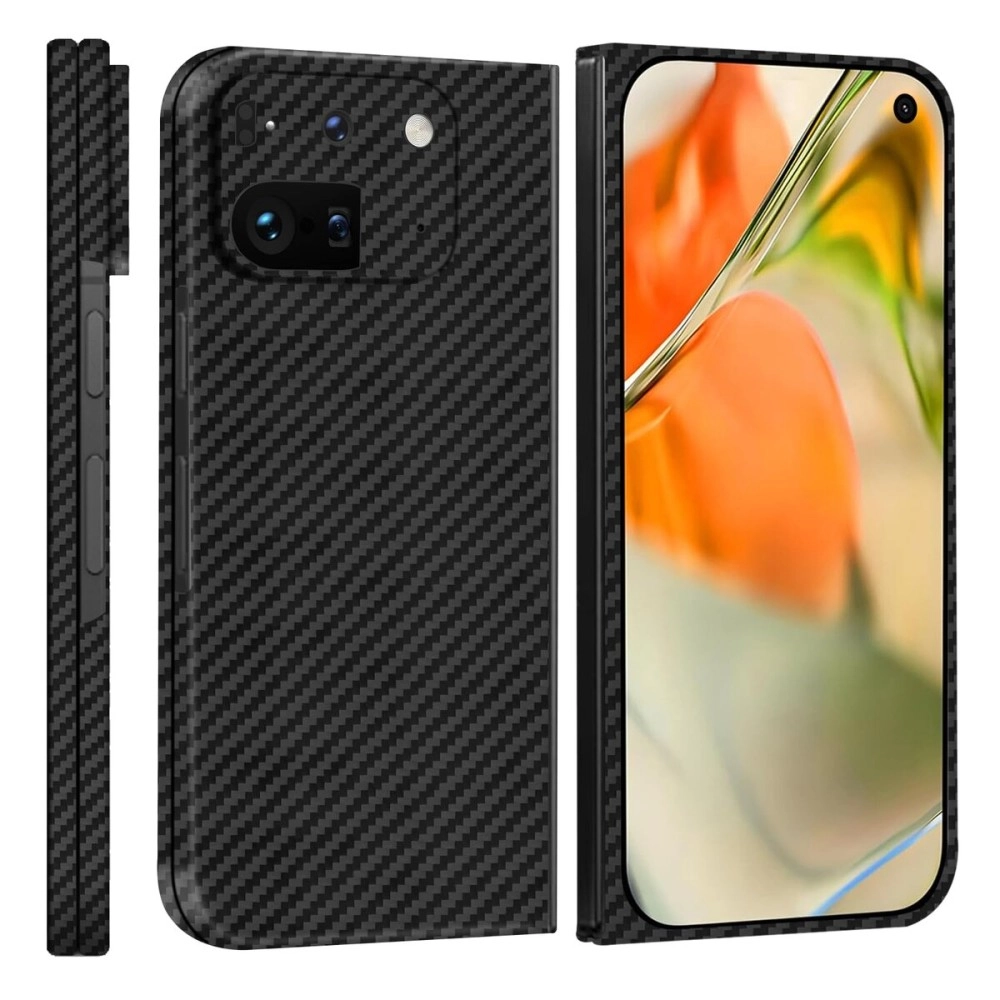 kaisenkec Slim and Thin Carbon Fiber Case Compatible with Google Pixel 9 Pro Fold, 1500D Aramid Fiber Cover for Google Pixel Fold 2 for Men and Women, Supports Wireless Charging, Matte Black Gray
