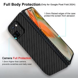 kaisenkec Slim and Thin Carbon Fiber Case Compatible with Google Pixel 9 Pro Fold, 1500D Aramid Fiber Cover for Google Pixel Fold 2 for Men and Women, Supports Wireless Charging, Matte Black Gray