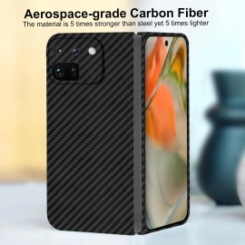 kaisenkec Slim and Thin Carbon Fiber Case Compatible with Google Pixel 9 Pro Fold, 1500D Aramid Fiber Cover for Google Pixel Fold 2 for Men and Women, Supports Wireless Charging, Matte Black Gray
