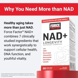 FORCE FACTOR NAD+ (NMN or Nicotinamide Riboside Alternative) with Resveratrol, Astaxanthin, idine & Luteolin Complex, NAD to Support Cellular Health & Healthy Aging, 60 Capsules